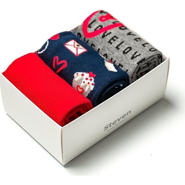 BASIC Modro-sivo-červená valentínska sada pánskych ponožiek Art.133 55329618