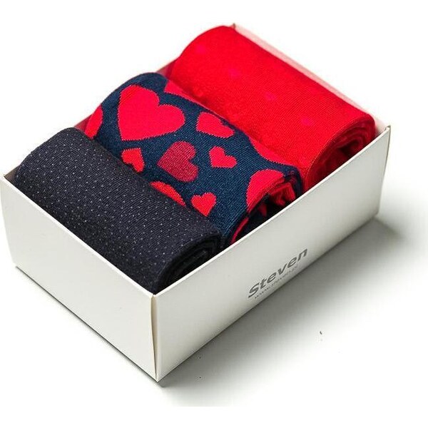 BASIC Modro-červený darčekový set troch párov ponožiek Art.133 BOXM006 55329619