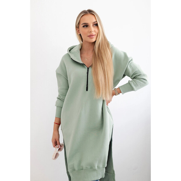 K-Fashion Zateplená mikina s bočnými otvormi tmavá mentolová 55437122