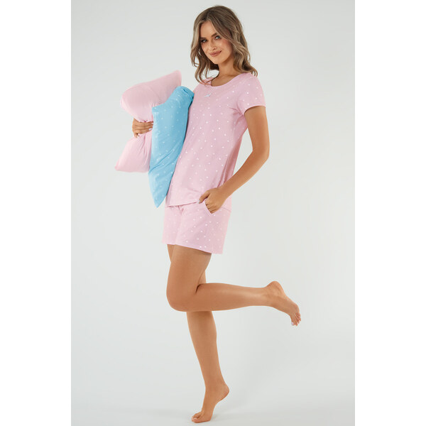 Italian Fashion Dámske bavlnené pyžamo s krátkym rukávom Leta ružové, 55450666