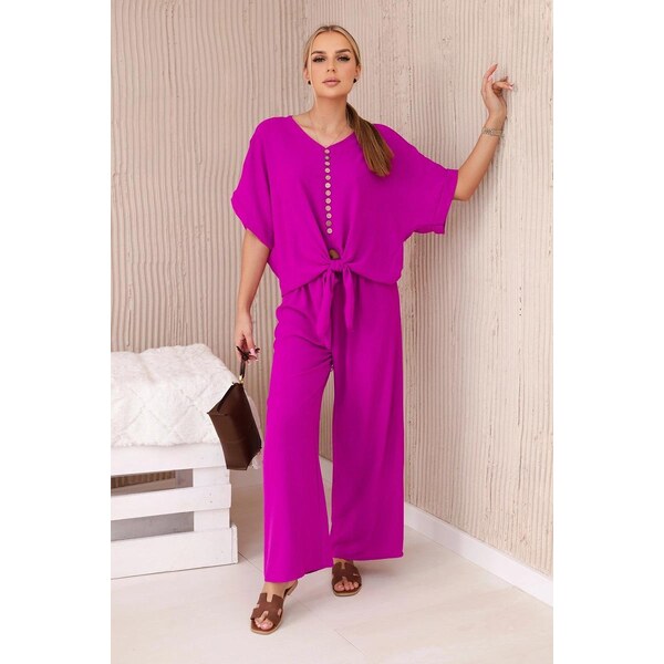 MladaModa Komplet nohavíc a blúzky s gombíkmi model 5963 fialový 53200343