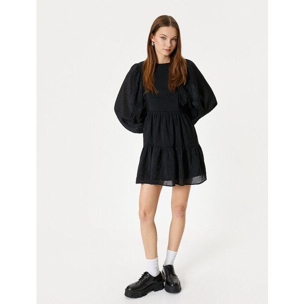 Koton Balloon Sleeve Mini Dress Long Sleeve Round Neck Lined Tiered 59066770