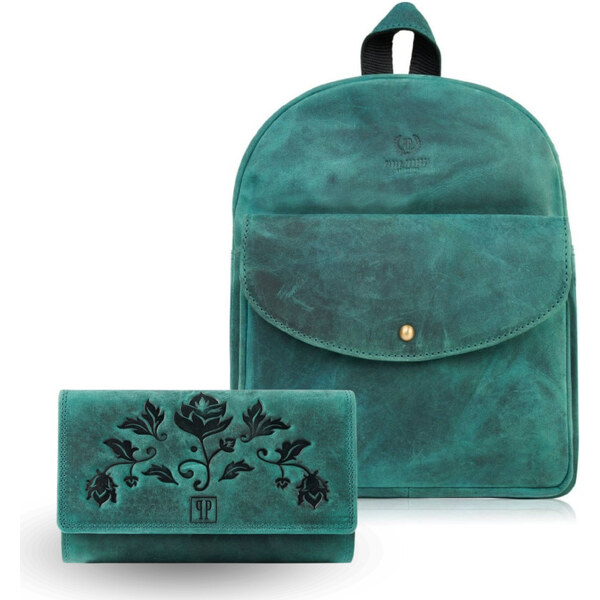 Paolo Peruzzi Dámsky kožený batoh a peňaženka ZUP-114-GR | zelená ZUP 55553918