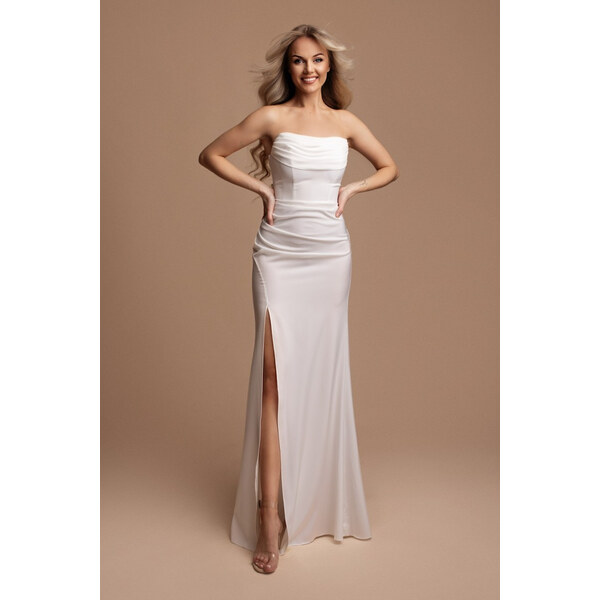 miadresses.sk Biele priliehavé šaty s rozparkom 55566196