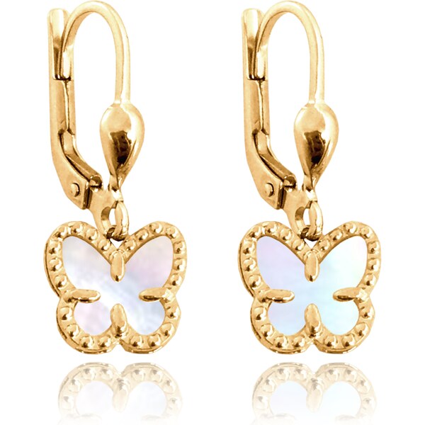 OLIVIE MINET Zlaté náušnice motýle s bielou perleťou Au 585/1000 60964890