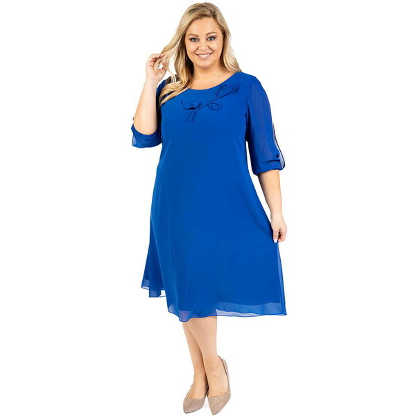 (veľ. 48 a 50) Šifónové šaty s 3D aplikáciou kvetu modré 66177385