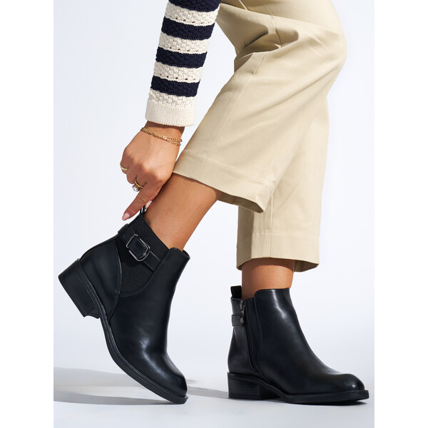 Shelvt Black classic womens flat ankle boots 55877170