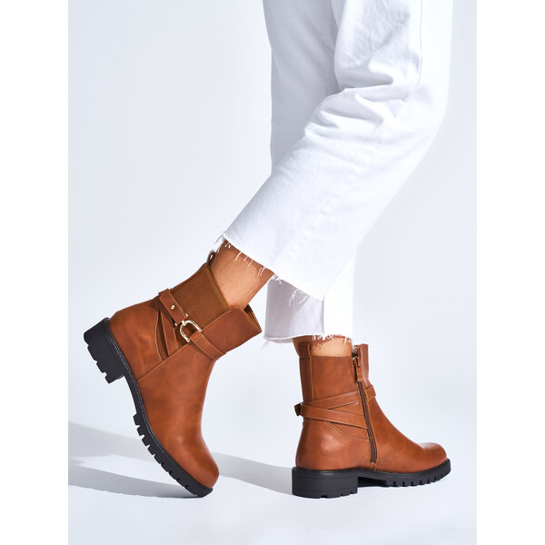 Shelvt Brown womens ankle boots with a decorative buckle 55877174