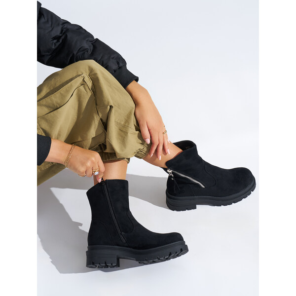 Shelvt Womens black ankle boots with a decorative zipper 55877173