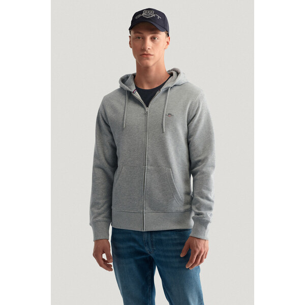 MIKINA GANT REG SHIELD FULL ZIP HOODIE GREY MELANGE 49041205