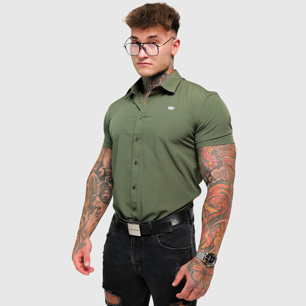 Strečová košeľa Iron Aesthetics Short Slim Stretch, zelená 55844868
