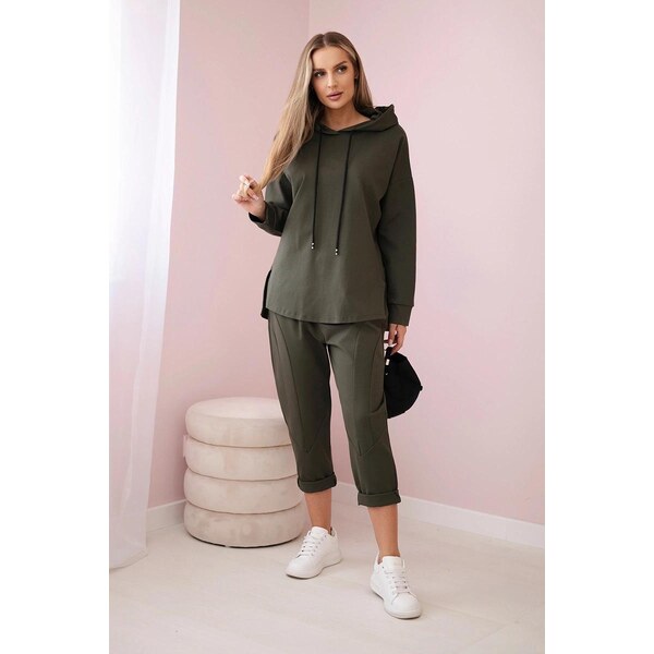 MladaModa Trojštvrťová súprava Milano Winter s kapucňou farba khaki 56410676