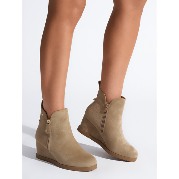 Shelvt Beige womens wedge boots 55941878