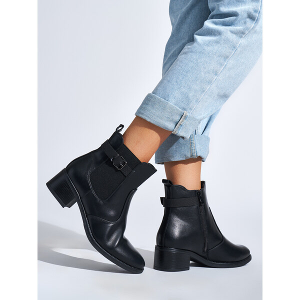 Shelvt Womens black low-heeled ankle boots 55941885