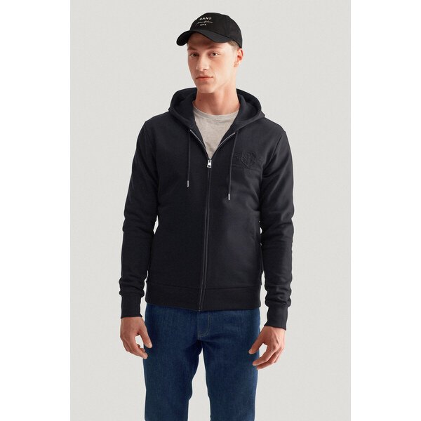 MIKINA GANT REG TONAL SHIELD FULL ZIP HOODIE BLACK 49041140