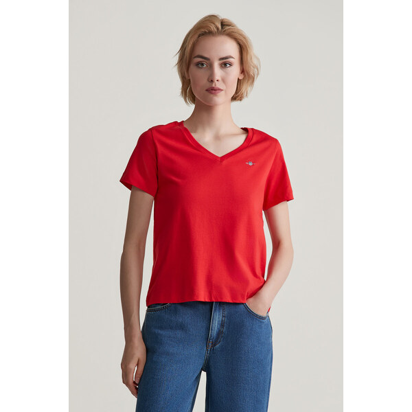 TRIČKO GANT REG SHIELD SS V-NECK T-SHIRT BRIGHT RED 49969228