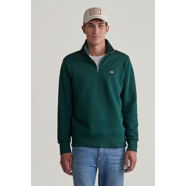 MIKINA GANT REG SHIELD HALF ZIP SWEAT TARTAN GREEN 64936654
