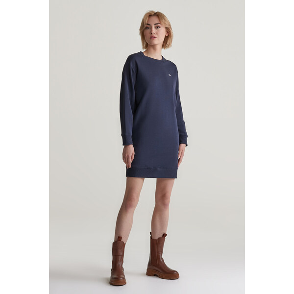 MIKINOVÉ ŠATY GANT REL SHIELD C-NECK SWEAT DRESS EVENING BLUE 55857047