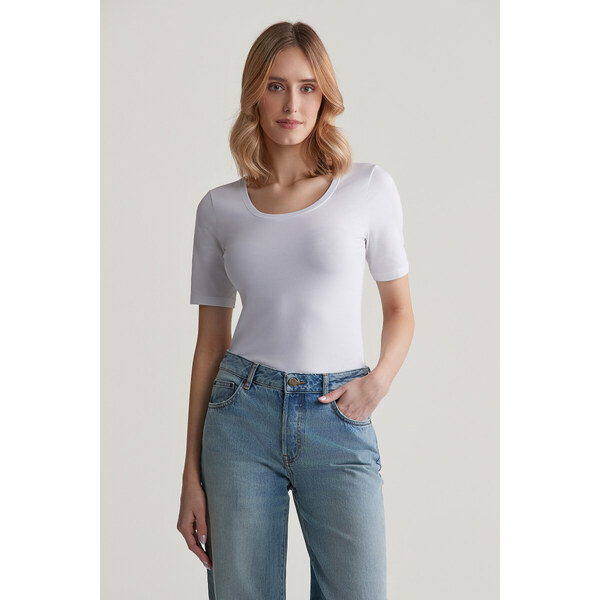 TRIČKO GANT SLIM COT/ELA SS SCOOP NECK TOP WHITE 55857067