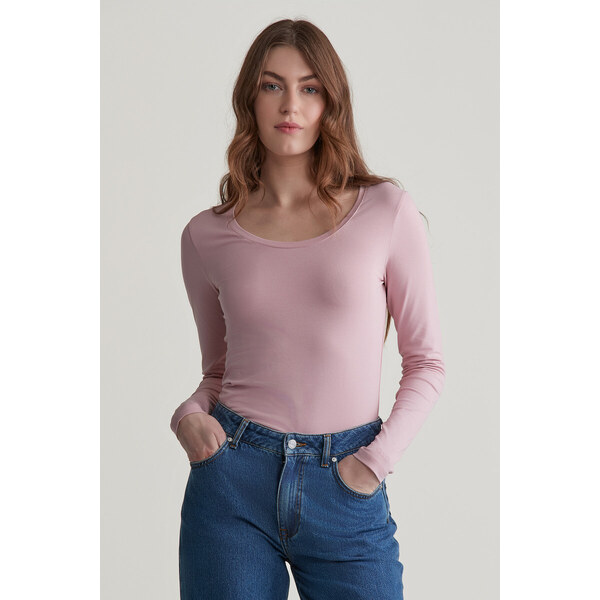 TRIČKO GANT SLIM COT/ELA LS SCOOP NECK TOP DUSTY PINK 55857069