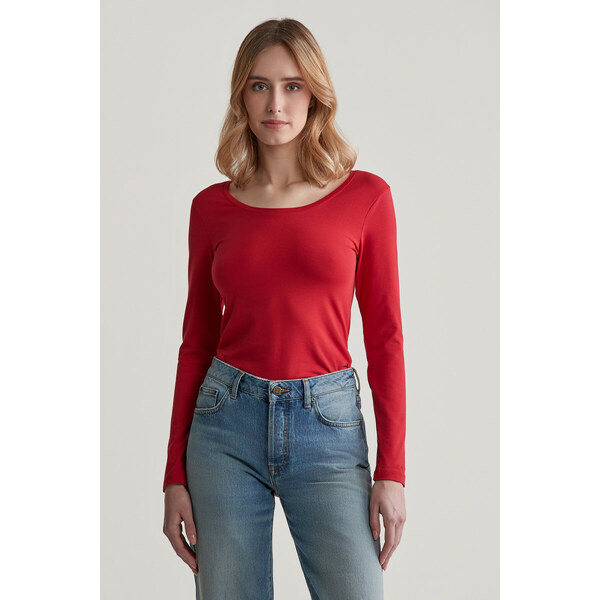 TRIČKO GANT SLIM COT/ELA LS SCOOP NECK TOP RUBY RED 55857070