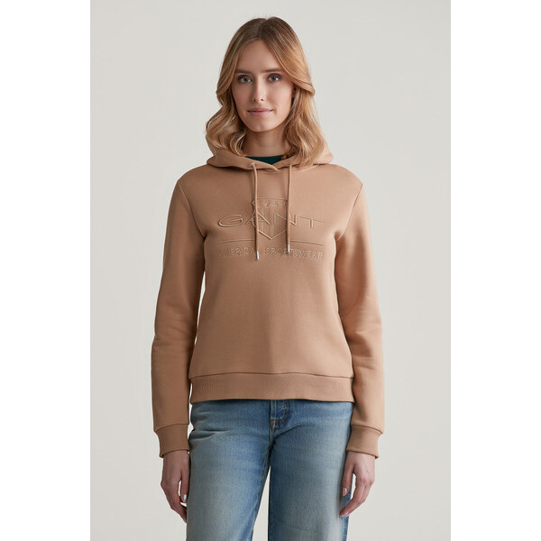 MIKINA GANT REG TONAL SHIELD HOODIE CARAMEL BEIGE 55857073
