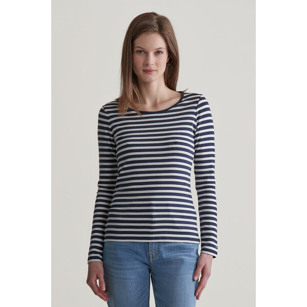 TRIČKO GANT SLIM STRIPED 1X1 RIBBED LS T-SHIRT EVENING BLUE 55857072