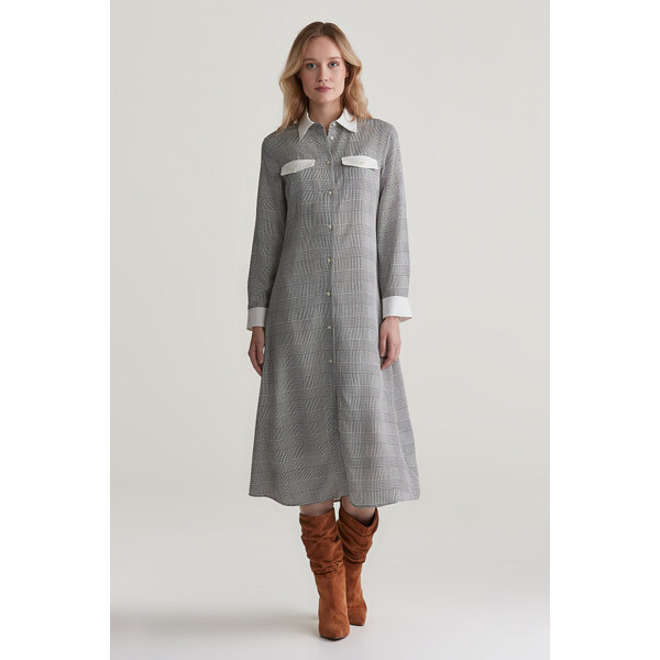 ŠATY GANT SLIM CHECK PRINT SHIRT DRESS EVENING BLUE 55857083