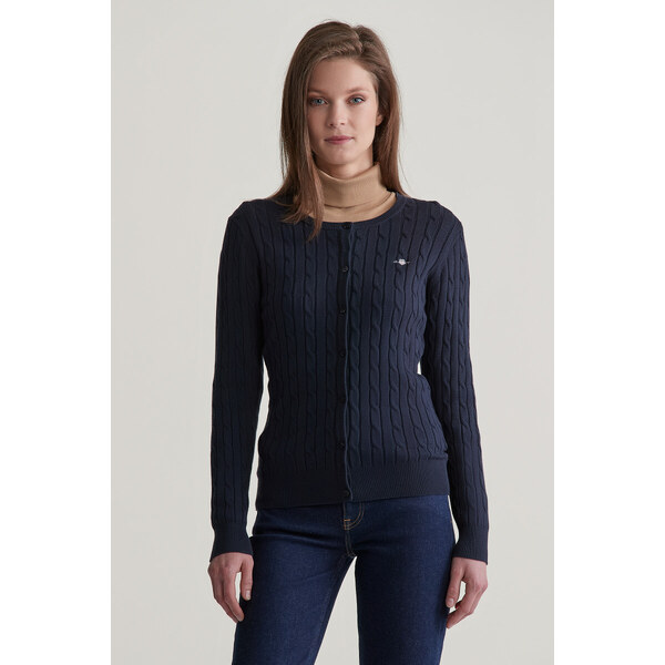 SVETER GANT STRETCH COTTON CABLE CARDIGAN EVENING BLUE 55857099
