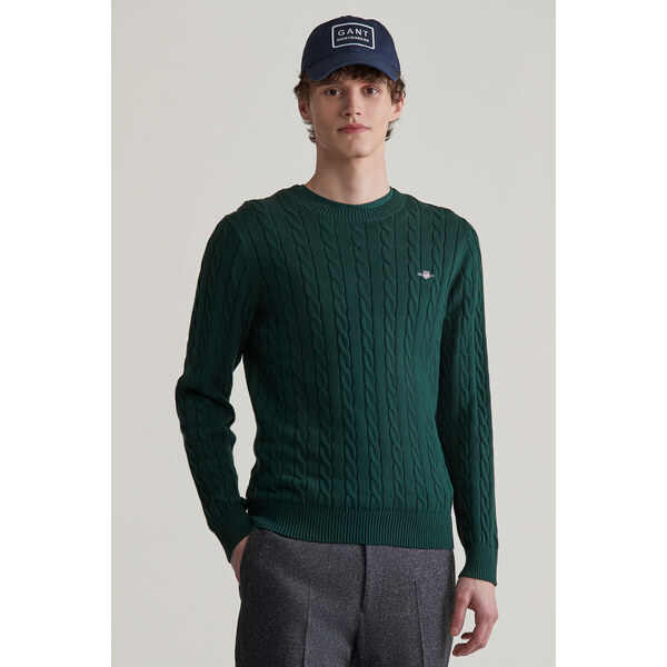 SVETER GANT COTTON CABLE C-NECK TARTAN GREEN 55857127