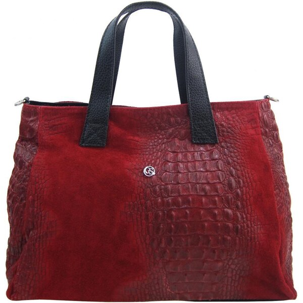 GROSSO Kožená mäkká tmavo červená dámska kabelka do ruky v kroko 55864570