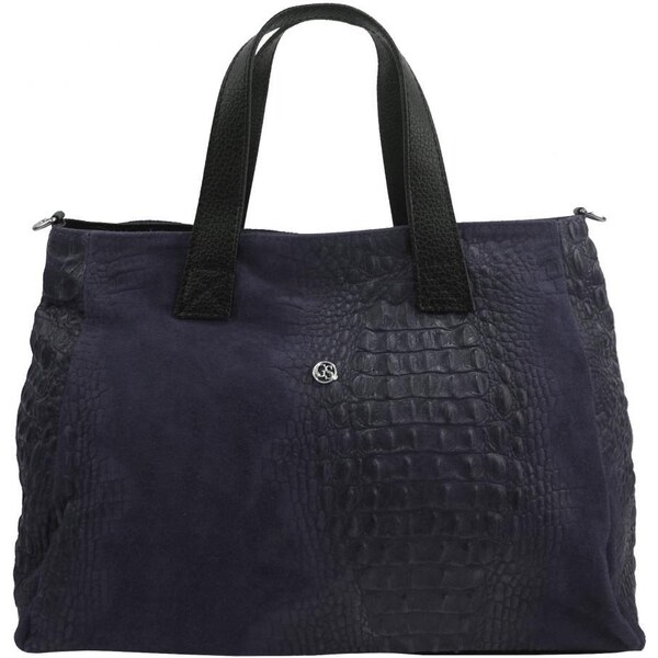 GROSSO Kožená mäkká tmavo modrá dámska kabelka do ruky v kroko dizajne 55864571