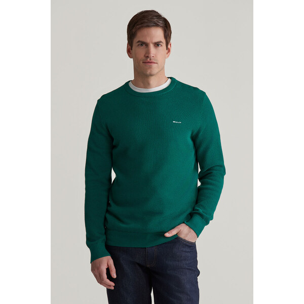 SVETER GANT COTTON PIQUE C-NECK DEEP FOREST GREEN 55886296