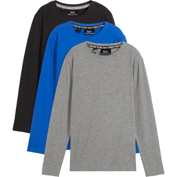 bonprix Tričko s dlhým rukávom (3 ks v balení) s bio bavlnou, farba 56002925