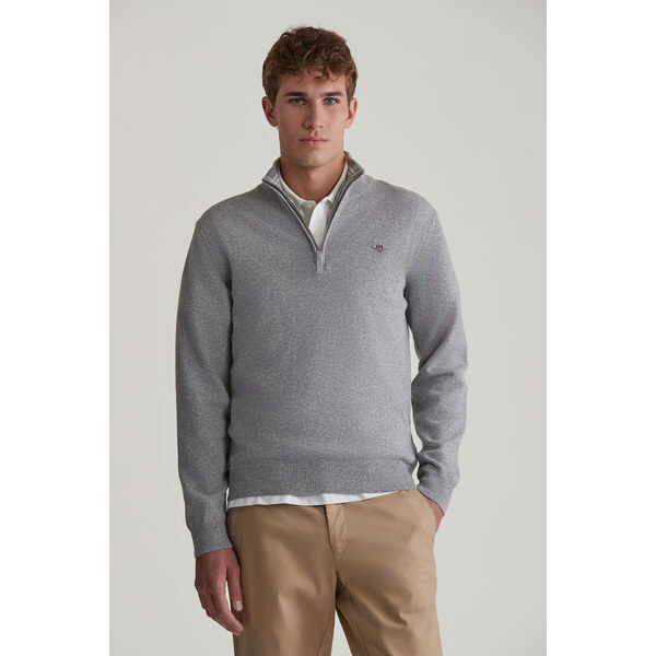 SVETER GANT SUPERFINE LAMBSWOOL HALF ZIP GREY MELANGE 56008999