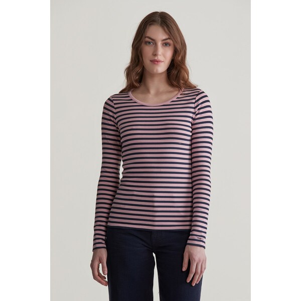 TRIČKO GANT SLIM STRIPED 1X1 RIBBED LS T-SHIRT DUSTY PINK 56009015