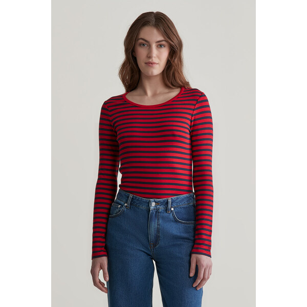 TRIČKO GANT SLIM STRIPED 1X1 RIBBED LS T-SHIRT RUBY RED 56009016