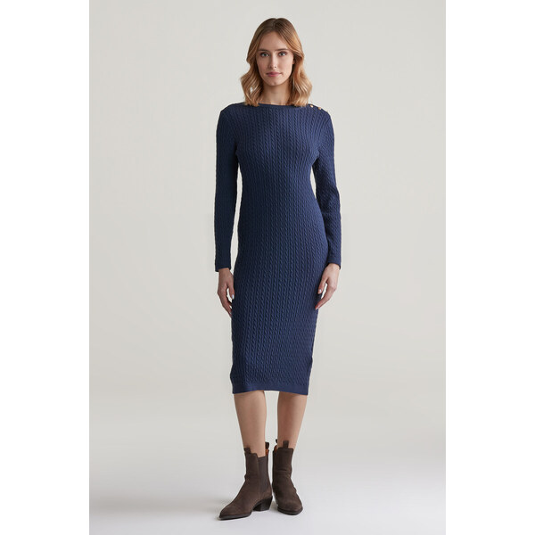 ŠATY GANT MINI CABLE KNIT DRESS EVENING BLUE 56009019