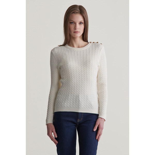 SVETER GANT MINI CABLE KNIT C-NECK CREAM 56009022