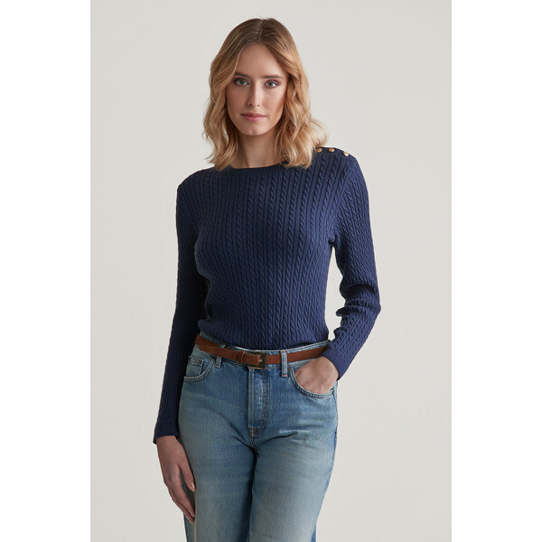 SVETER GANT MINI CABLE KNIT C-NECK EVENING BLUE 56009023