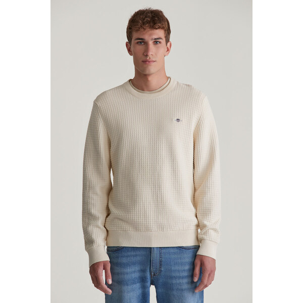 SVETER GANT COTTON TEXTURED C-NECK CREAM 56009027