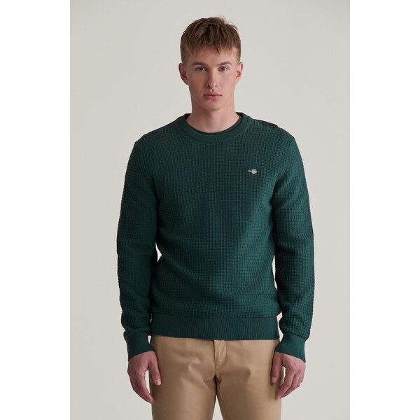 SVETER GANT COTTON TEXTURED C-NECK TARTAN GREEN 56009029