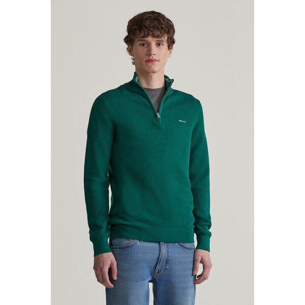 SVETER GANT COTTON PIQUE HALFZIP DEEP FOREST GREEN 56009033