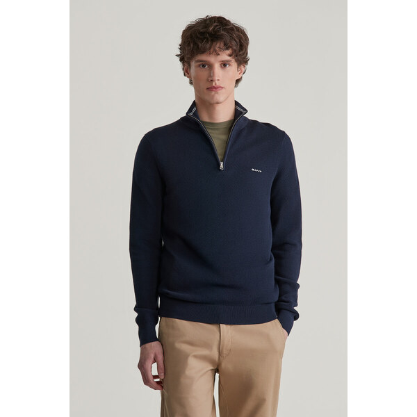 SVETER GANT COTTON PIQUE HALFZIP EVENING BLUE 56009034