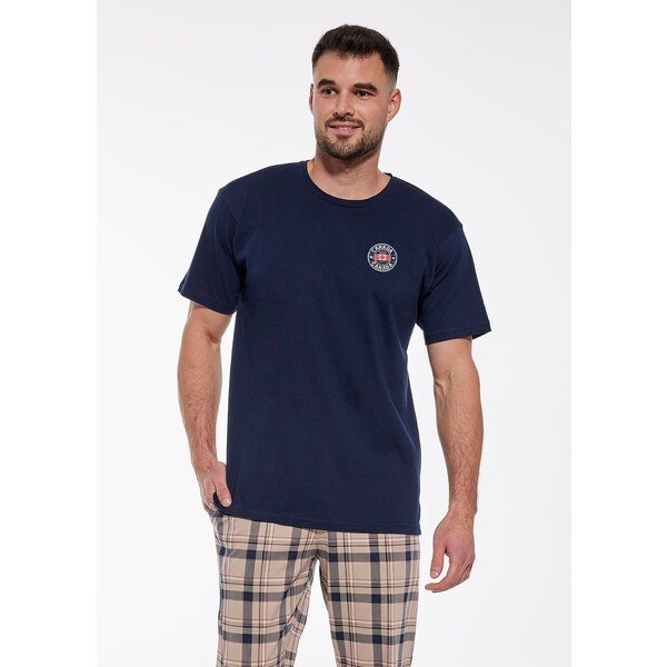 Modro-béžové kárované pyžamo Cornette Canada 136/166 Canada kr/r 3XL 56217343