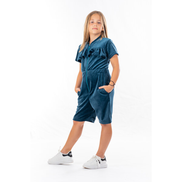 Dendy Dievčenský overal plyšový krátký z volánikom Navy blue Veľkosť: 63228850