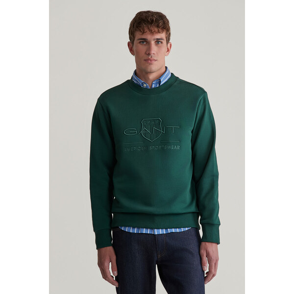 MIKINA GANT REG TONAL SHIELD C-NECK SWEAT TARTAN GREEN 56322932