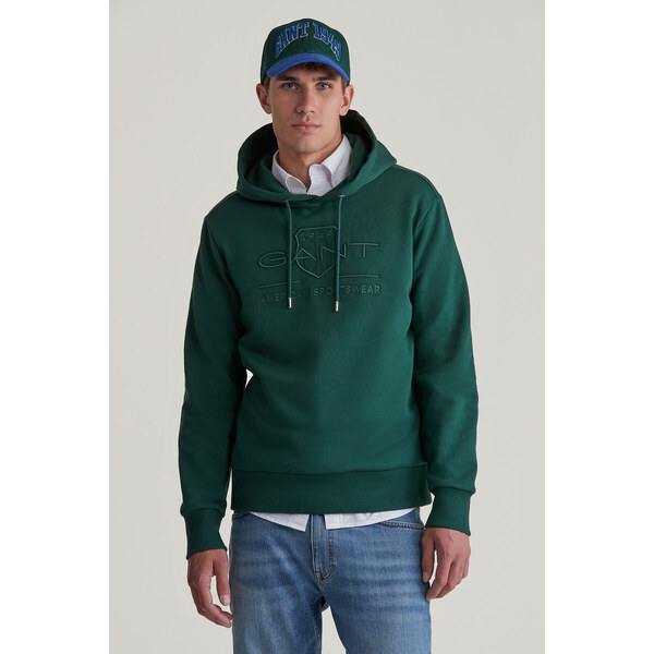 MIKINA GANT REG TONAL SHIELD HOODIE TARTAN GREEN 56322934