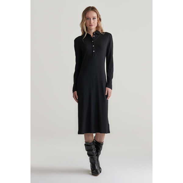 ŠATY GANT SLIM LS WOOL JERSEY DRESS BLACK 56322944