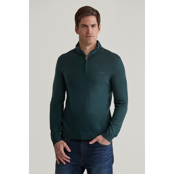 SVETER GANT EXTRAFINE MERINO WOOL HALF ZIP TARTAN GREEN 56322968